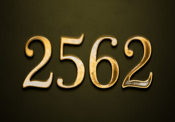 Old gold effect of 2562 number with 3D glossy style Mockup.