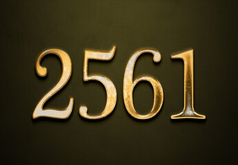 Old gold effect of 2561 number with 3D glossy style Mockup.