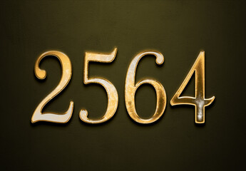 Old gold effect of 2564 number with 3D glossy style Mockup.