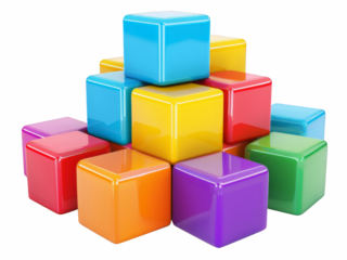 A stack of colorful blocks with a rainbow pattern