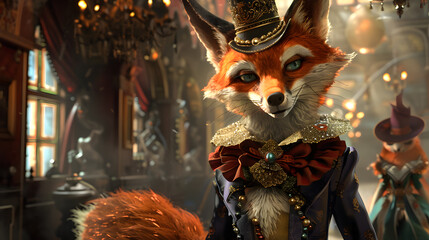 A devilish fox in a high-fashion runway outfit