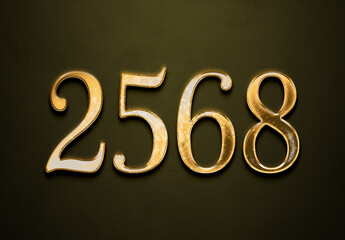 Old gold effect of 2568 number with 3D glossy style Mockup.