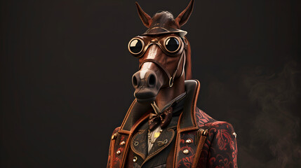 A fashionable devil horse in a chic outfit