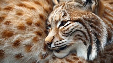 Obraz premium Artistic depiction of lynx fur, featuring its unique spotted pattern and soft texture, creating a dynamic and natural background. shiny, Minimal and Simple,