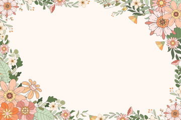 Obraz premium Hand Drawn Groovy Retro Flower Frame Background