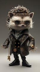 A stylish hedgehog in a couture ensemble