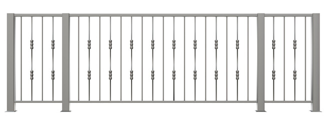 3D illustration features a sleek metal balustrade with handrail, drawing inspiration from the clean lines of modern Indochine architecture (transparent background).  A versatile element for creating.