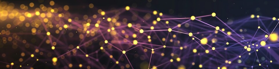 Fototapeta premium Abstract tech background with yellow and purple dots and lines forming a detailed plexus pattern