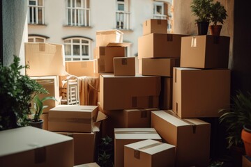 close-up of living home with cardboard boxes