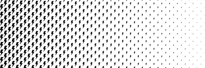 horizontal halftone of black thunderbolt design for pattern and background.