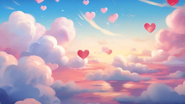 Clouds stylized as hearts floating in a sky	
