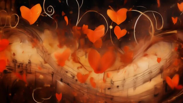 Musical notes transforming into heartstrings