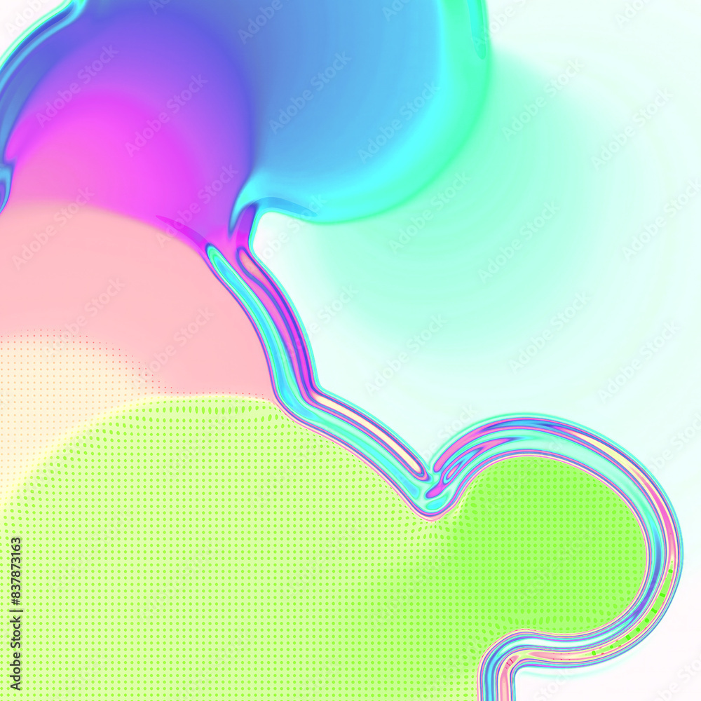 Aufkleber Bright abstract digital illustration with an organic flowing pattern of neon shapes. 3d rendering