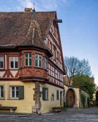The beautiful medieval architecture in the old town of german fairytale Rothenburg ob der Tauber, Bavaria