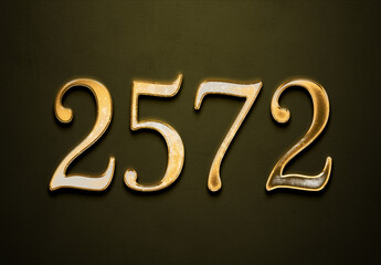 Old gold effect of 2572 number with 3D glossy style Mockup.