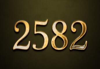 Old gold effect of 2582 number with 3D glossy style Mockup.	