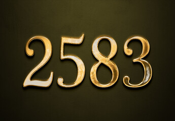Old gold effect of 2583 number with 3D glossy style Mockup.	