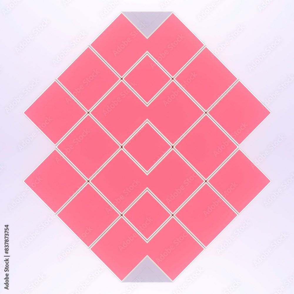 Poster Voluminous pink colored cubes arranged in mesmerizing pattern. 3d rendering digital illustration