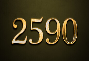Old gold effect of 2590 number with 3D glossy style Mockup.	