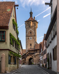 The beautiful medieval architecture in the old town of german fairytale Rothenburg ob der Tauber, Bavaria