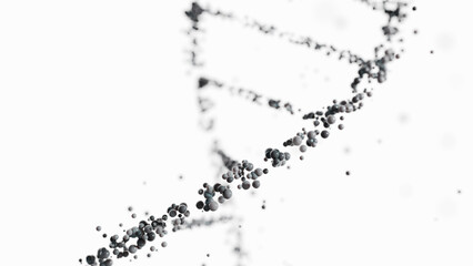 DNA double helix structure made of black spheres on a white background. Scientific and medical...