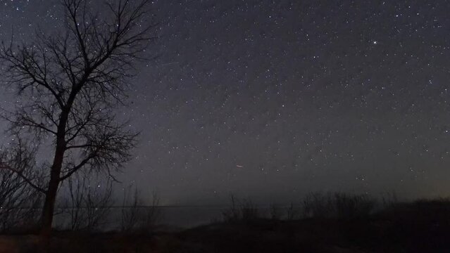 A Timelapse of the Stars Over Lake Huron in Michigan at Night, Astrolapse of Night Sky