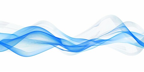 Blue color wave isolated on white. Abstract background with smoke wavy lines. Transparent curly form pulsing in the air. Energy Streams. Flowing dynamic sound waves for brochure, website, flyer design