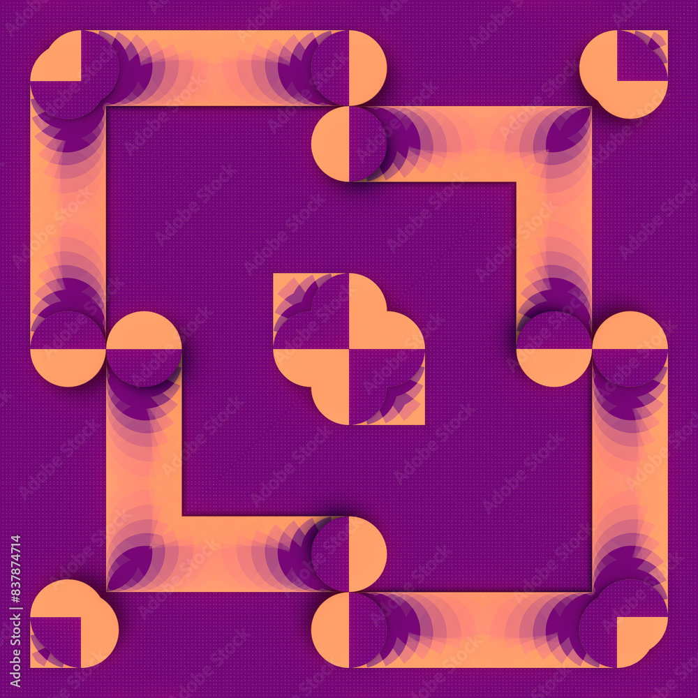 Poster 3d rendering digital illustration with bright purple background and geometric pattern of interconnected lines and shapes