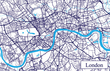 Vector graphic street map of city of London with river
