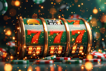 Big win 777 lottery in casino with slot machine. Win jackpot in game slot machinem.