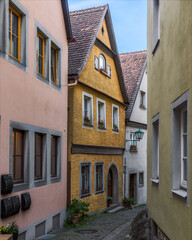 The beautiful medieval architecture in the old town of german fairytale Rothenburg ob der Tauber, Bavaria