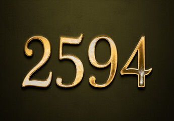 Old gold effect of 2594 number with 3D glossy style Mockup.	