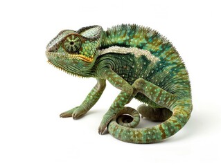 Realistic Photo of a Chameleon Isolated on a White Background: Detailed and High-Quality Nature Photography