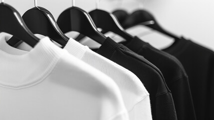 black and white t-shirts on the hanger.
