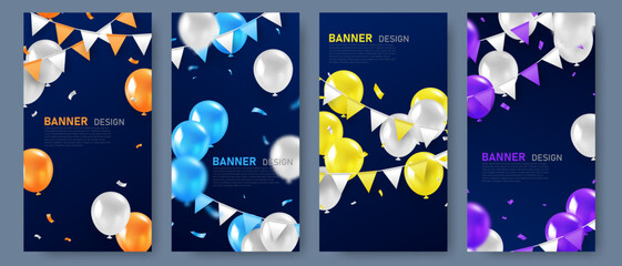Set of various banner designs with beautiful balloons Vector illustration