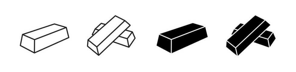 Golden bullion icon set. Precious metal ingot bar symbol. Editable stroke. Vector illustration