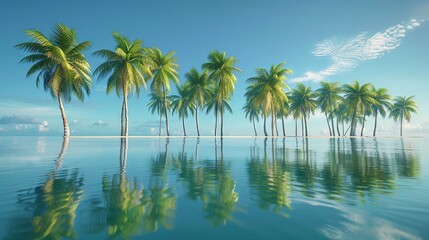 Fototapeta premium Palm Trees Reflecting on Calm Tropical Water
