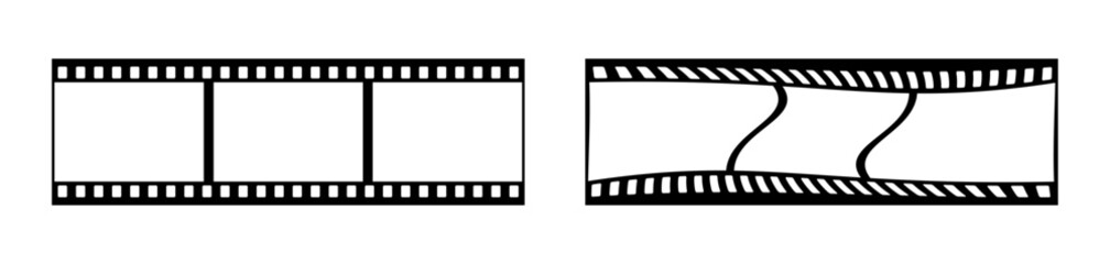 35mm blank filmstrip vector design with 3 frames on white background. 3d black film reel symbol illustration to use for photography, television, cinema, photo frame.