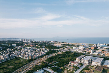 Aerial perspective of coastal rural areas