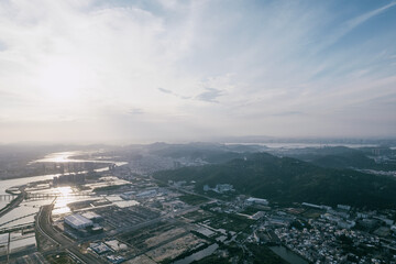 Aerial perspective of coastal rural areas