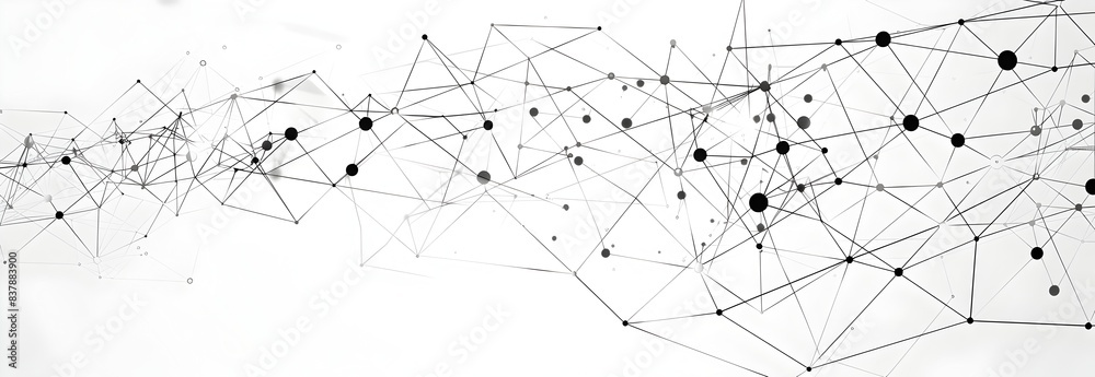 Poster a black and white vector illustration of an abstract network pattern, connecting nodes with lines on