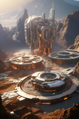 A Futuristic City In The Mars  With A Desert Like Landscape.