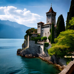 Naklejka premium Castle Roca, Scaligero Garda Lake Lombardy Italy