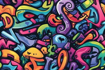 Graffiti seamless background. Artist supply color illustration. Visual arts doodles. Painting drawing art backgrounds