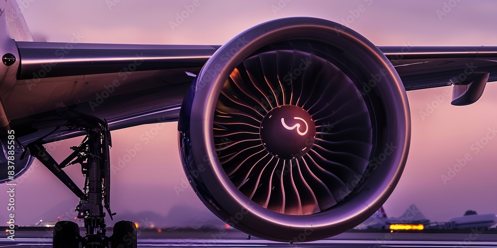 Canvas Prints Jet engine during landing, intense detail, dusk light, isolated, no humans 