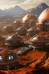 A Futuristic City In The Mars  With A Desert Like Landscape.