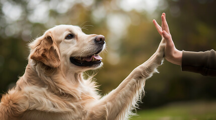 Golden Retriever giving a high five 