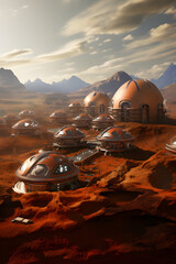 A Futuristic City In The Mars  With A Desert Like Landscape.