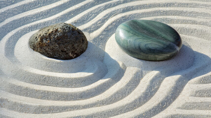 mini jardin zen avec galets et sable ratissé harmonieusement