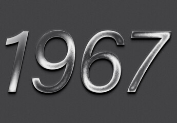 Chrome metal 3D number design of 1967 on grey background.